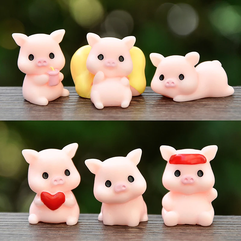 

Cute Cartoon Pink Pig Figurine Miniaturas Ornament Resin Piggy Statue Collection Toy Fairy Garden Mini Miniatures Decoration