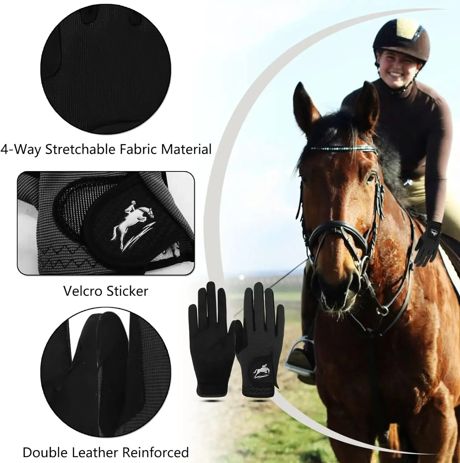 Horse Riding Gloves Equestrian Women Mesh Breathable Lightweight All Weather