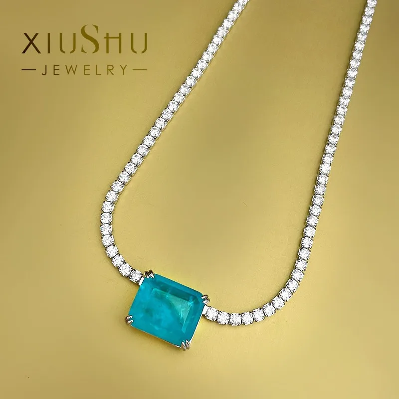 

Ожерелье из искусственного бриллианта изумруда, легкая Роскошная маленькая цепочка до ключицы, Ins крутой ветер, прямоугольное искусственное серебряное турмалиновое колье