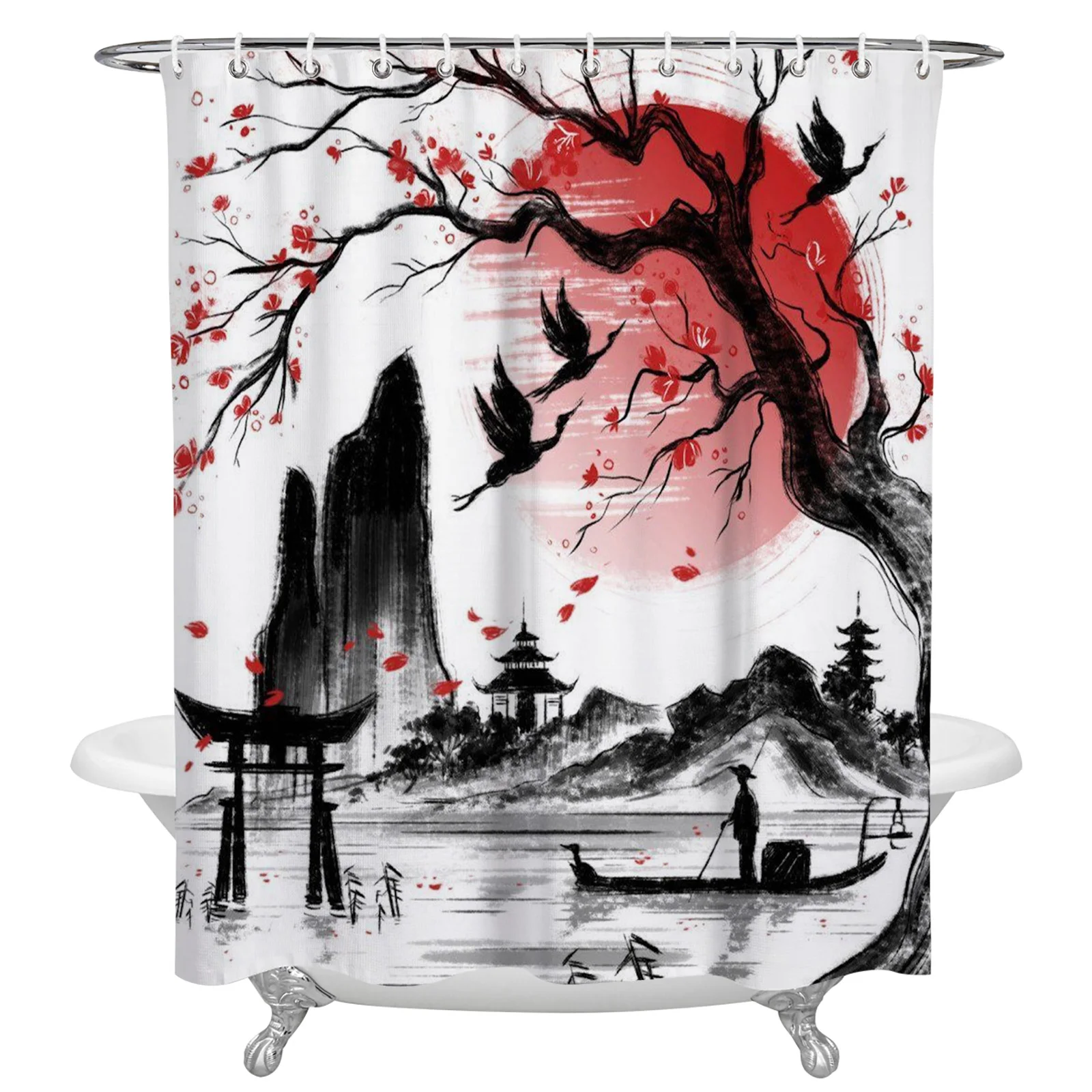 

Japanese Landscape Waterproof Shower Curtain Bathroom Curtain Polyester Fabric Curtain Home Decoration