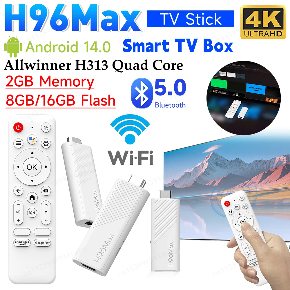 Android 14.0 TV Stick H96Max WIFI BT5.0 Mini TV Stick 2GB 8GB/2GB 16GB Android Allwinner H313 Quad Core 4K Set Top Box