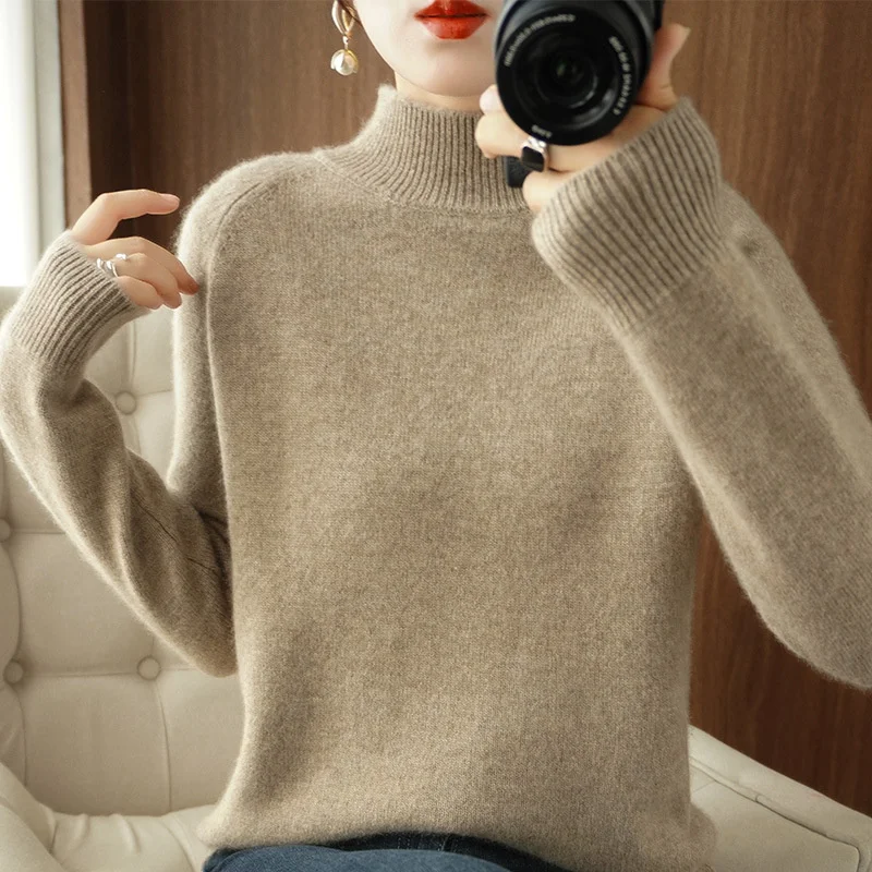 

Женский утепленный свитер с ложным воротником, мягкий вязаный пуловер из искусственного кашемира, однотонный универсальный топ, Осень-зима 2022