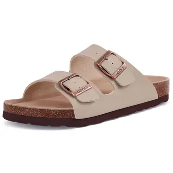 Crestar Women's Cork Footbed Slide Sandal Adjustable Buckle Summer Outdoor Suede Sandals with Arch Support Non-slip Beach Shoes