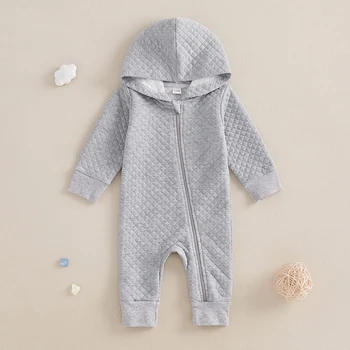 Newborn Baby Boys Girls Hooded Jumpsuits Fall Winter Casual Long Sleeve Zip Up Hoodies Rompers Toddlers Infants Pajamas 2