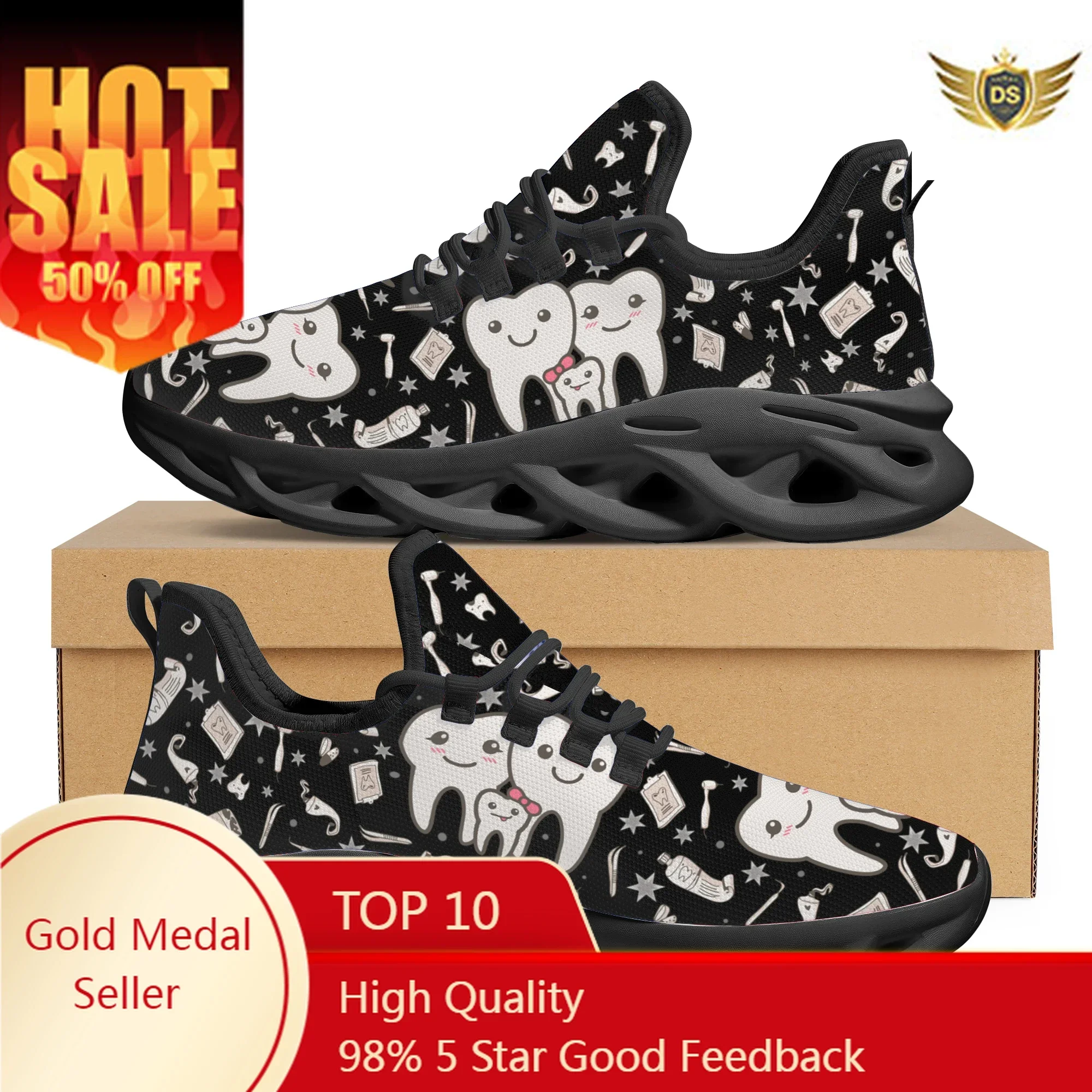 Cute Dental Design Sneakers Ladies Casual Lightweight Lace Up Shoes Breathable Dental Mesh Nursing Shoes Walking Footwear