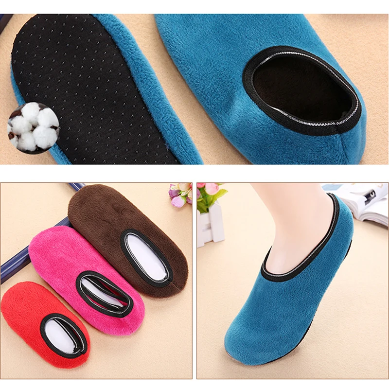 Floor Shoes Boat Socks For Women Winter Warm Cotton Plush Breathable Non-Slip Socks Solid Female Indoor Slippers Short Socks