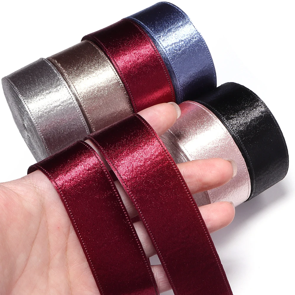 2.5cm 5야드 글리터 새틴 벨벳 리본 DIY 핸드메이드 공예용 리본 소재 크리스마스 파티 선물 포장 리본 웨딩 웨빙