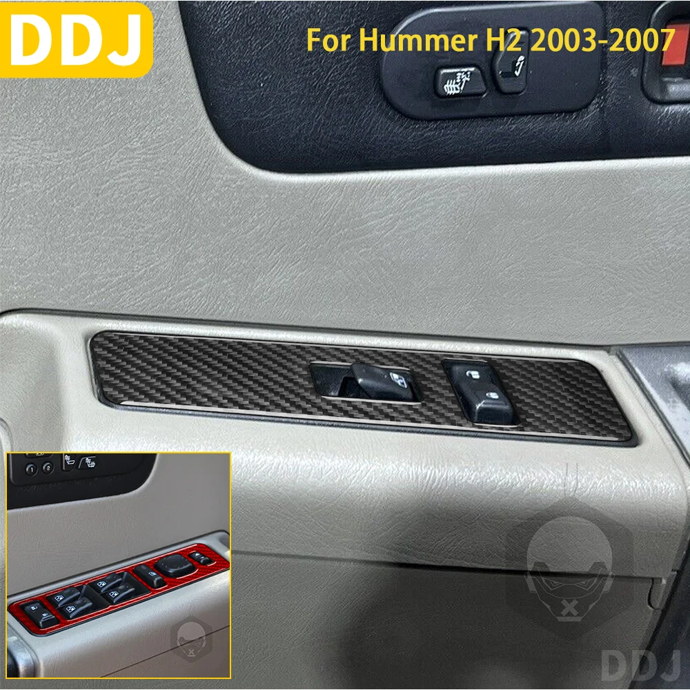 

Для Hummer H2 2003 2004 2005 2006 2007 аксессуары из углеродного волокна для интерьера автомобиля, стеклоподъемника, панели управления, отделочная наклейка