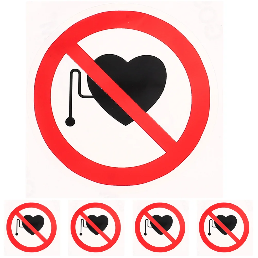 

5 Pcs Warning Stickers No Pacemaker Label Waterproof Sign Self-adhesive Vinyl Round Decal