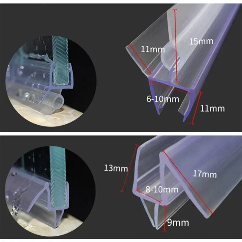 Tira De Vedação De Porta De Vidro De Borracha De PVC, Tela De Chuveiro De Banho Frameless, Rolha De Água, Rolha De Água, 4 a 12mm, 2Pcs