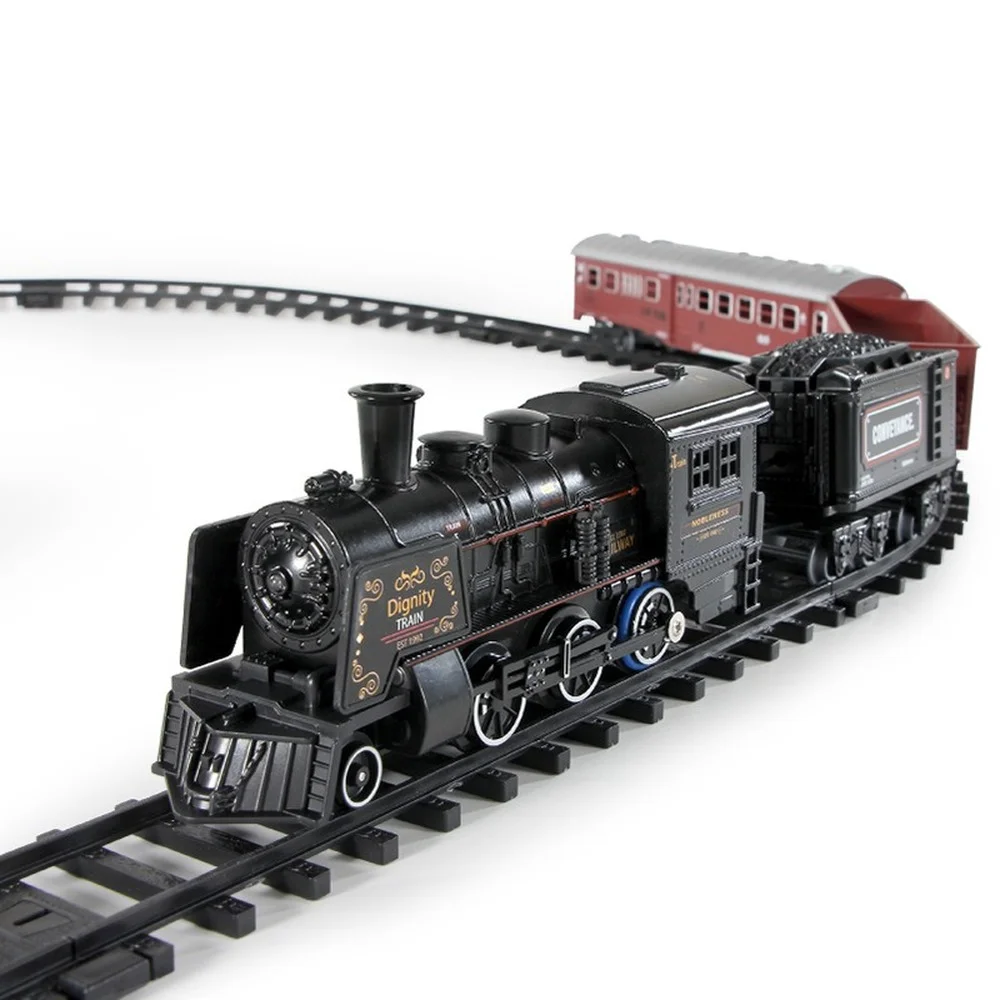 Simulation Steam Train Alloy Metal Car Track Railway Classical Train Model with Smoke Battery Operated Kids Toy Gift electric train set