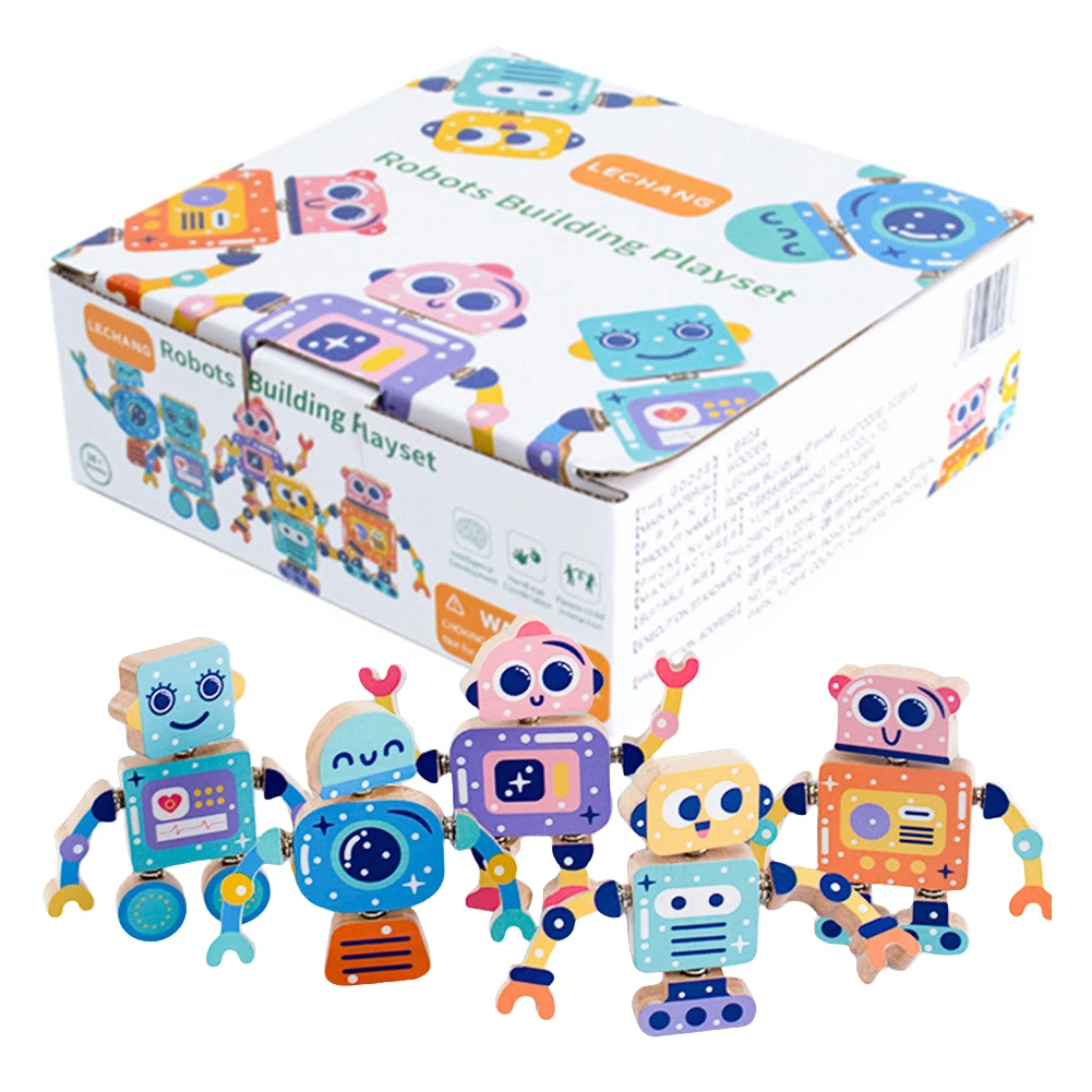 Wooden Robot Building Blocks Montessori Toys Educational Learning Toys Gift for 3 4 5 6 Years Toddlers Kids