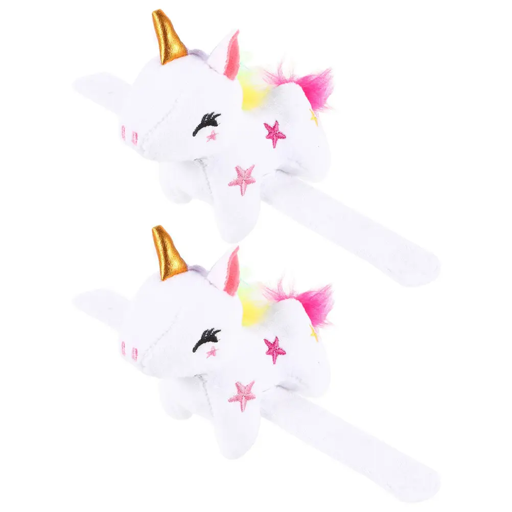 2Pcs 유니콘 슬랩 팔찌 부드럽고 편안한 동물 손목 밴드 귀여운 박제 스냅 밴드 파티 선물 소녀들을 위한 대량 스냅 팔찌