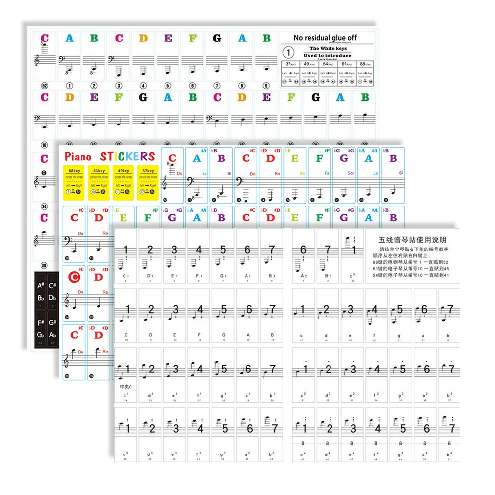 

3 Pcs Piano Stickers Key for Beginners Removable Labels Keys Note Detachable Pvc Notes