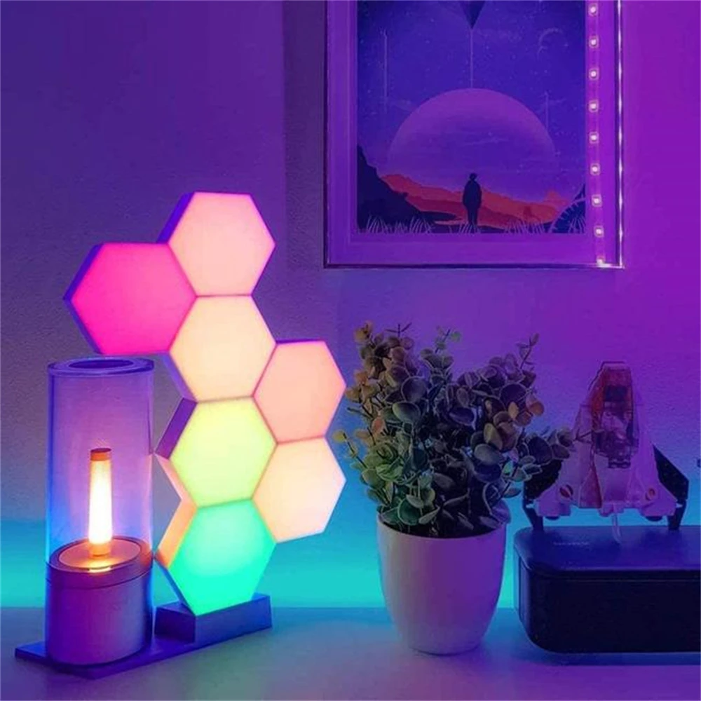 리모컨 육각 벽 다채로운 조명, 창의적인 기하학 조립, 거실 침실용 LED 야간 조명, DIY 장식