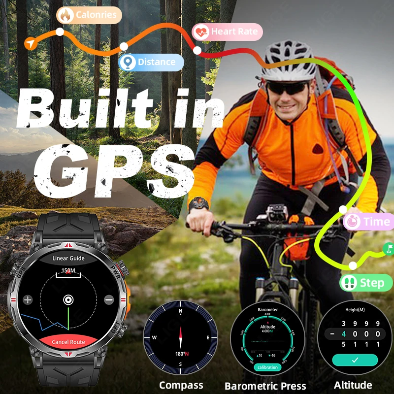 2026 New Premium GPS Smart Watches Outdoor Altimeter Barometer AMOLED Screen Built-in GPS Compass Military Sports Smartwatch Men
