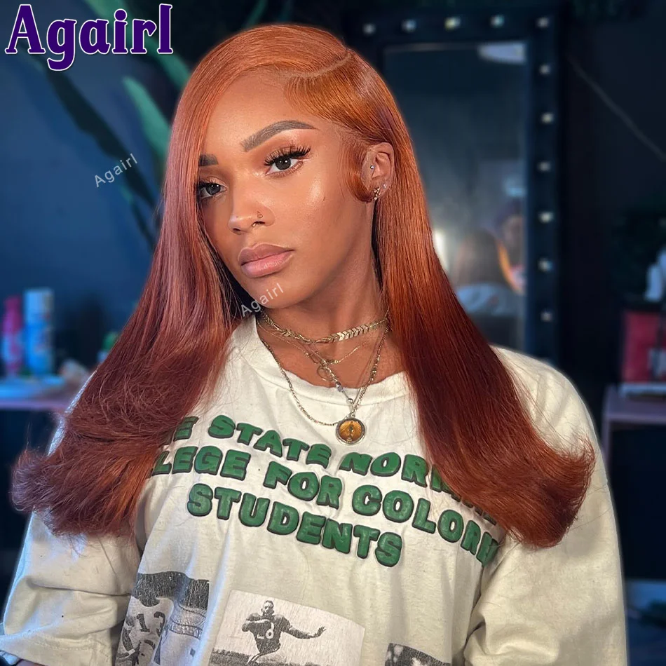 

Transparent 5X5 Lace Closure Straight Human Hair Wigs Ginger Brown Glueless 13x4 13x6 Lace Frontal Wig PrePlucked 200% for Women