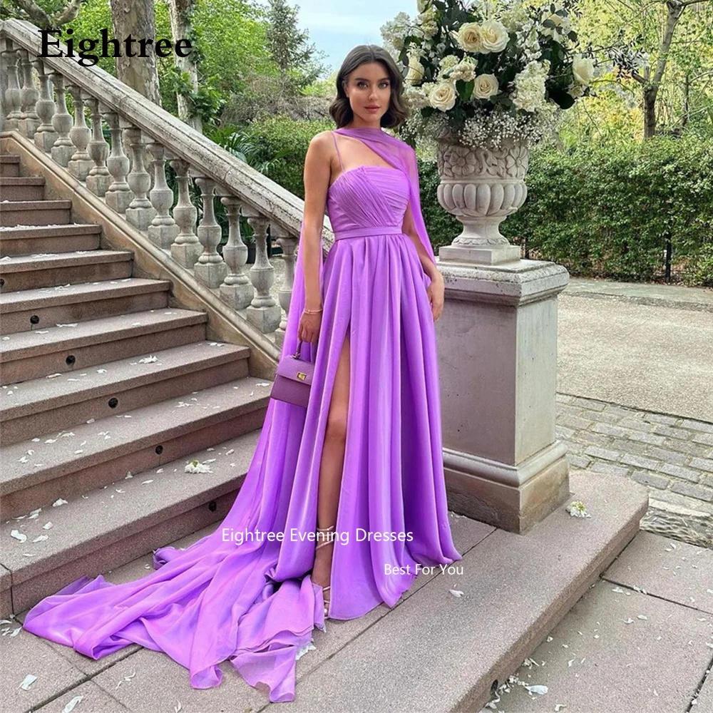 

Eightree Purple Evening Dresses Long A Line Organza High Slit Elegant Backless Dresses For Women 2023 Formal Occasion Dresses