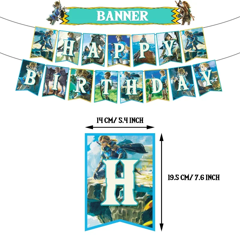 Zelda-Themed Birthday Party Decor Set with Flags and Balloons