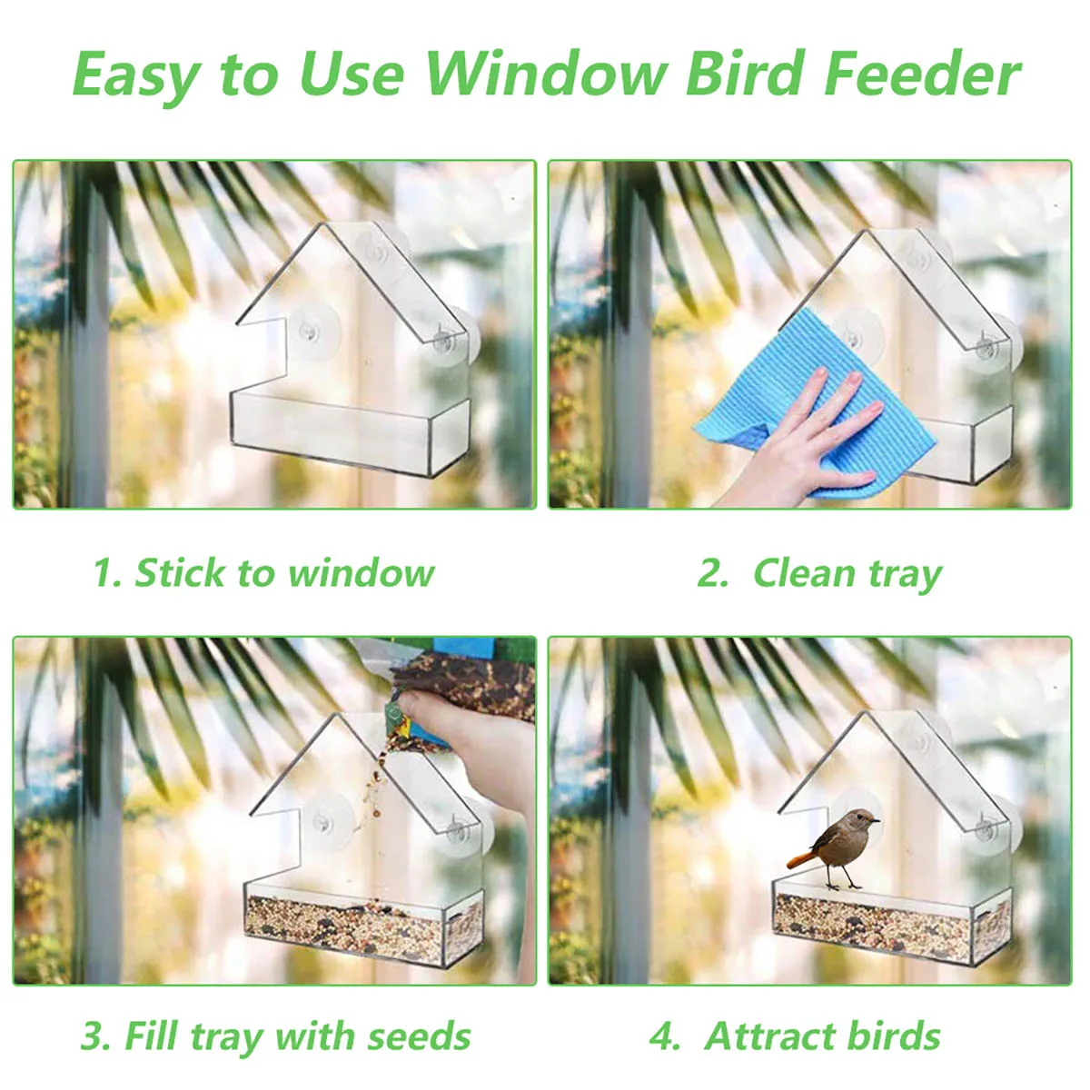 1/2 Pcs Clear Bird Feeder Acrylic Transparent Bird Food Container Outdoor Hanging Bird Feeding Station for Indoor Outdoor Garden