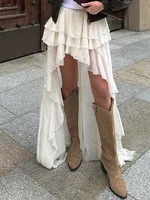 Oymimi Casual Apricot Loose Skirts For Women Fashion High Waisted Pleated Skirts Elegant Thin Floor-Length Skirt Female Clothing