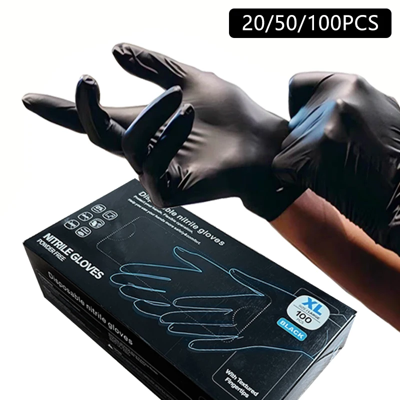 100/50/20PCS Black Nitrile Gloves Thickened Disposable Gloves for Cleaning Hairdressing Waterproof Dishwashing Tattoo disposable nitrile gloves