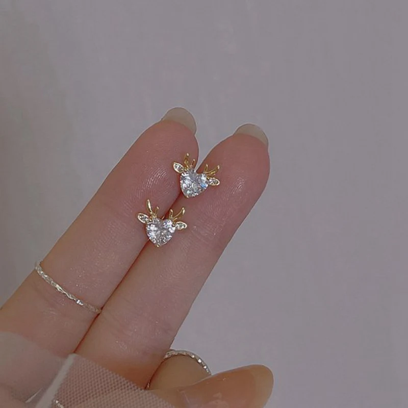 Bella Proiezione Xmas Deer Antlers Orecchini A Bottone Per Le Donne Gioielli Di Natale Renna Luna Fiocco Di Neve Partito Strass Regalo Carino