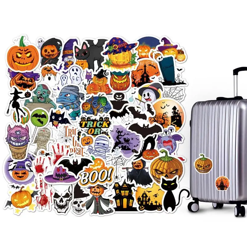 

Halloween Stickers 50pcs Spooky Stickers Halloween Decorative Stickers Non-Repeating For Laptop Skateboard Refrigerator Luggage