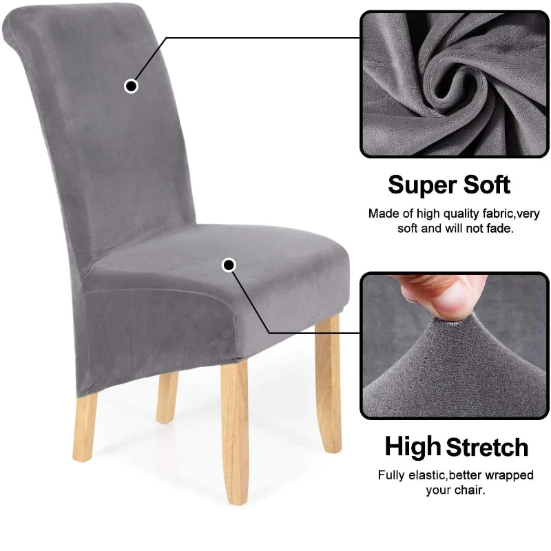 XL Size Stretch Velvet Dining Chair Covers Removable Washable Large Soft Dining Kitchen Home Restaurant Chair Slipcovers 4