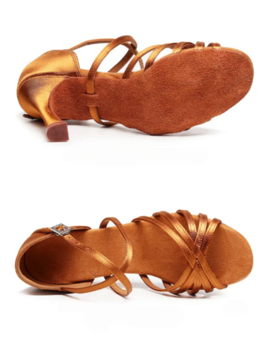 Women Latin Dance Shoes Ladies Tango Ballroom Dance Shoes Soft Sole Party Salsa Dancing Shoes Girls High Heel Sandals 5.5/7.5 CM 3