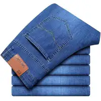JEAN nouveaux hommes d'affaires jean décontracté droit Stretch mode classique bleu noir travail Denim pantalon mâle marque vêtements 4