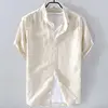 Summer Henry V Neck Button Down Shirt Soft and Comfortable Men's Casual Hawaiian Shirt Solid Color White Black 3
