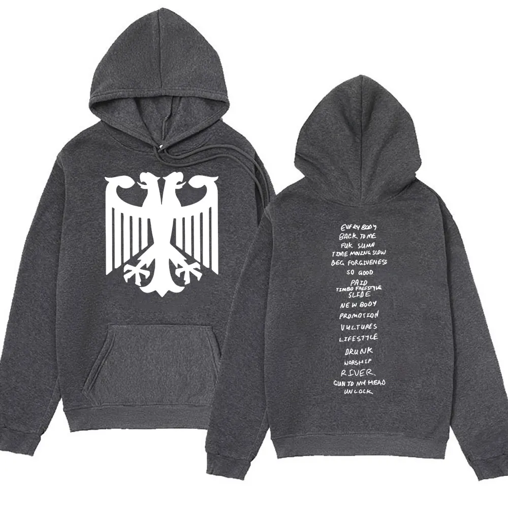 Rapper Kanye West Vultures Album Graphics Printed Hoodies Men Women's Hip Hop Vintage Hooded Sweatshirts Oversized Streetwear