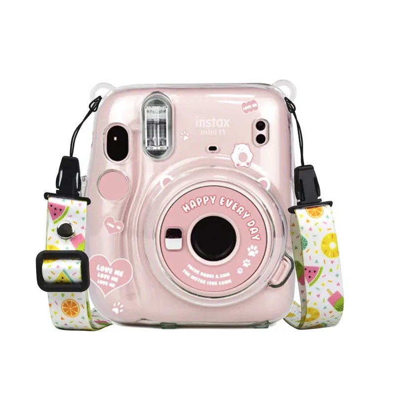 For Instax Mini11 Photo Bag Photo Storing Box Transparent Storage Case Crystal Case Strap Sticker Three Piece Set