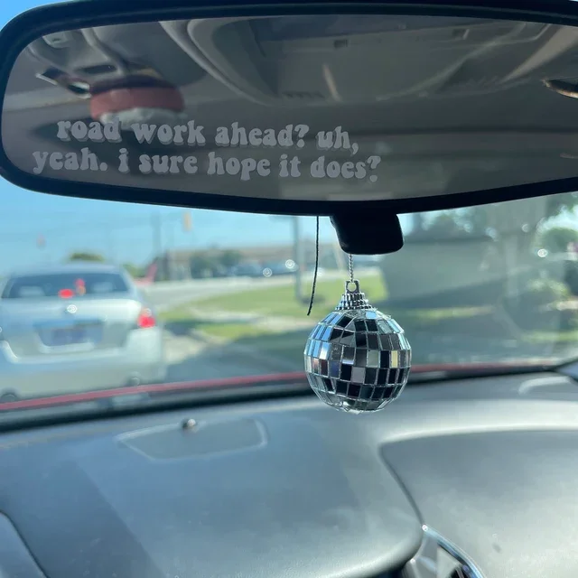 Disco Ball Car Pendant Rear View Mirror Hanging Ornament for Auto Window Retro Groovy Car Decoration Bling Charms Accessories 2
