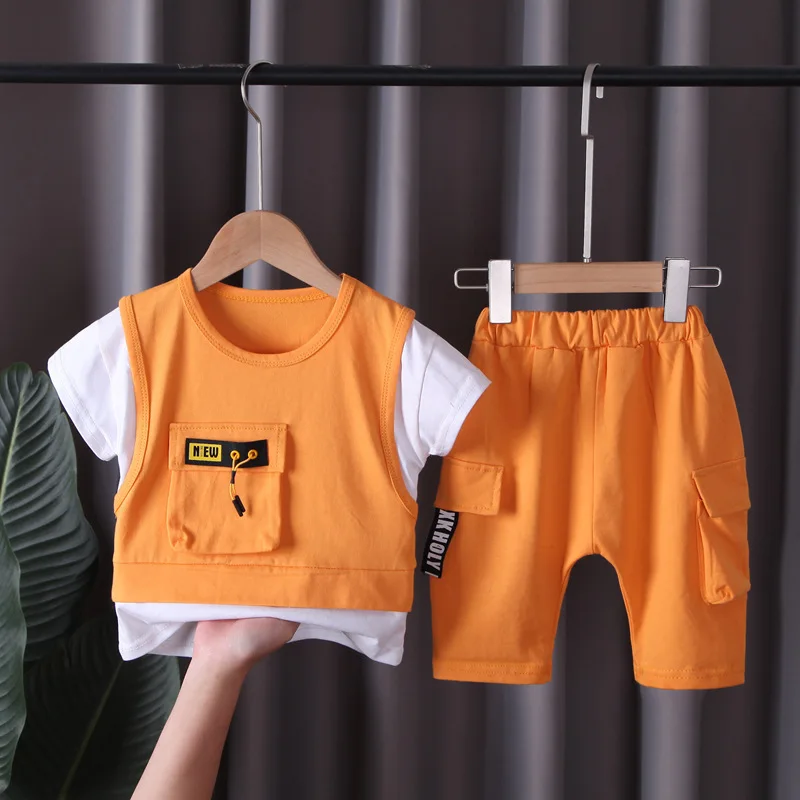 New Toddler Summer Baby Boys/Girls Clothes Children Pulling Rope Pocket T-Shirt Shorts 2Pcs/Set Infant Kids Fashion Tracksuits