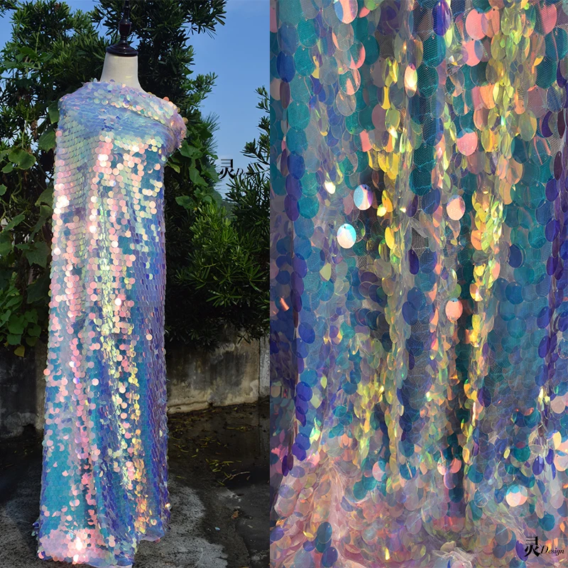 

Сетчатая ткань в виде рыбьей чешуи блестящая Иллюзия модный светоотражающий градиентный цвет ручной работы DIY фон дизайнер для одежды