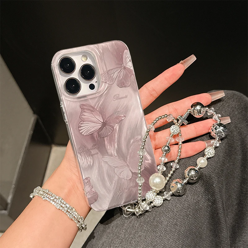 Cute Laser Silver Blue Black Cat Butterfly Phone Case Cover