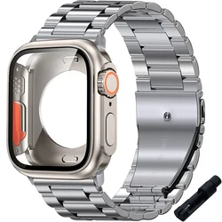 Premium Stainless Steel Watch Strap with Protective Case - Metal Edition - Series 456 SE 40MM (Silver - TitaniumCase2)