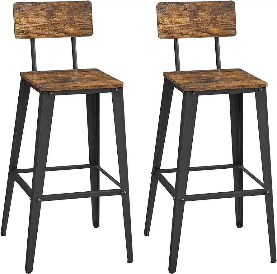 

VASAGLE Set of 2 Bar Stools, Bar Height Stools, Tall Bar Stools with Back, Chairs, Steel Frame, Industrial Style, Easy Assem