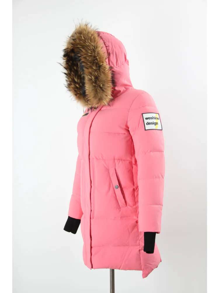 VERALBA Women's Mid-length Down Jacket With Hat and Detachable Fur Collar Winter Fashion Coat Design Show the Small Crowd Ladies