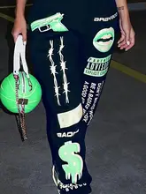  Summer New Printed Fashion Elastic Waist Sports Casual Harlan Pants for Women 