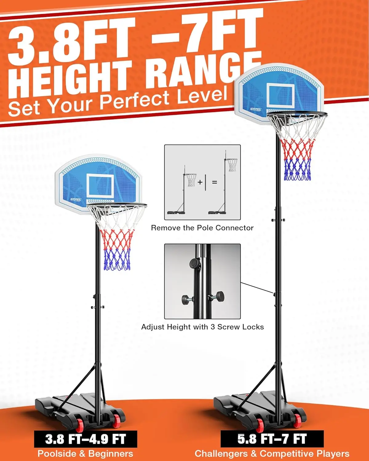 Adjustable Portable LED Basketball Hoop 3