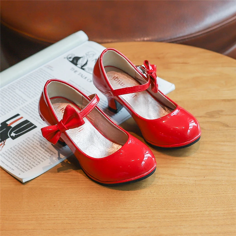 New Girls Leather Shoe Autumn Bowtie Sandals New Children Shoes High Heels Princess Sweet Sandals For Girls