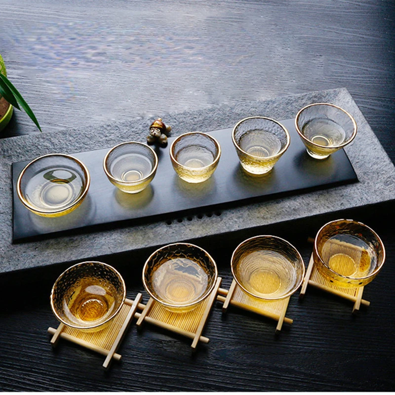 Japanese Glass Hammer Pattern Tea Cup Tea Bowl Master Cup Thickened Gold Hammer Pattern Kung Fu Set