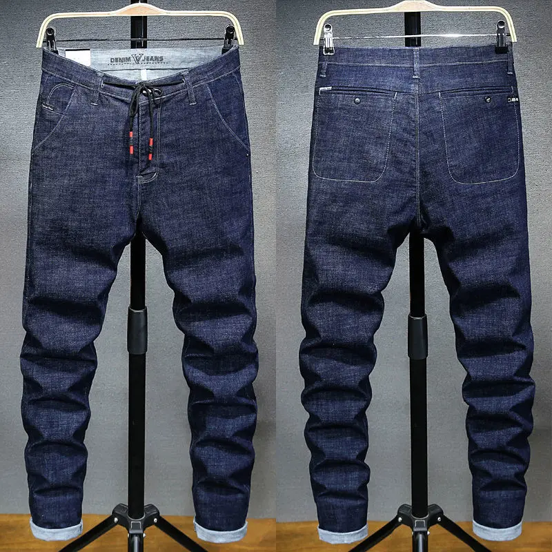 Autumn Winter Men's Korean Slim Pencil Jeans 2023 New Trend Fashionable Mid Waist Button Casual Denim Trousers Male Clothes