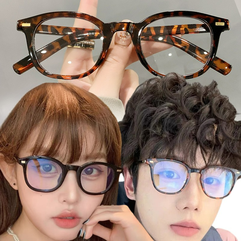 Round Frame Leopard Print Glasses Women Men Vintage Anti-Blue Light Simple Black Optical Glasses for Reading Working Eyeglasses