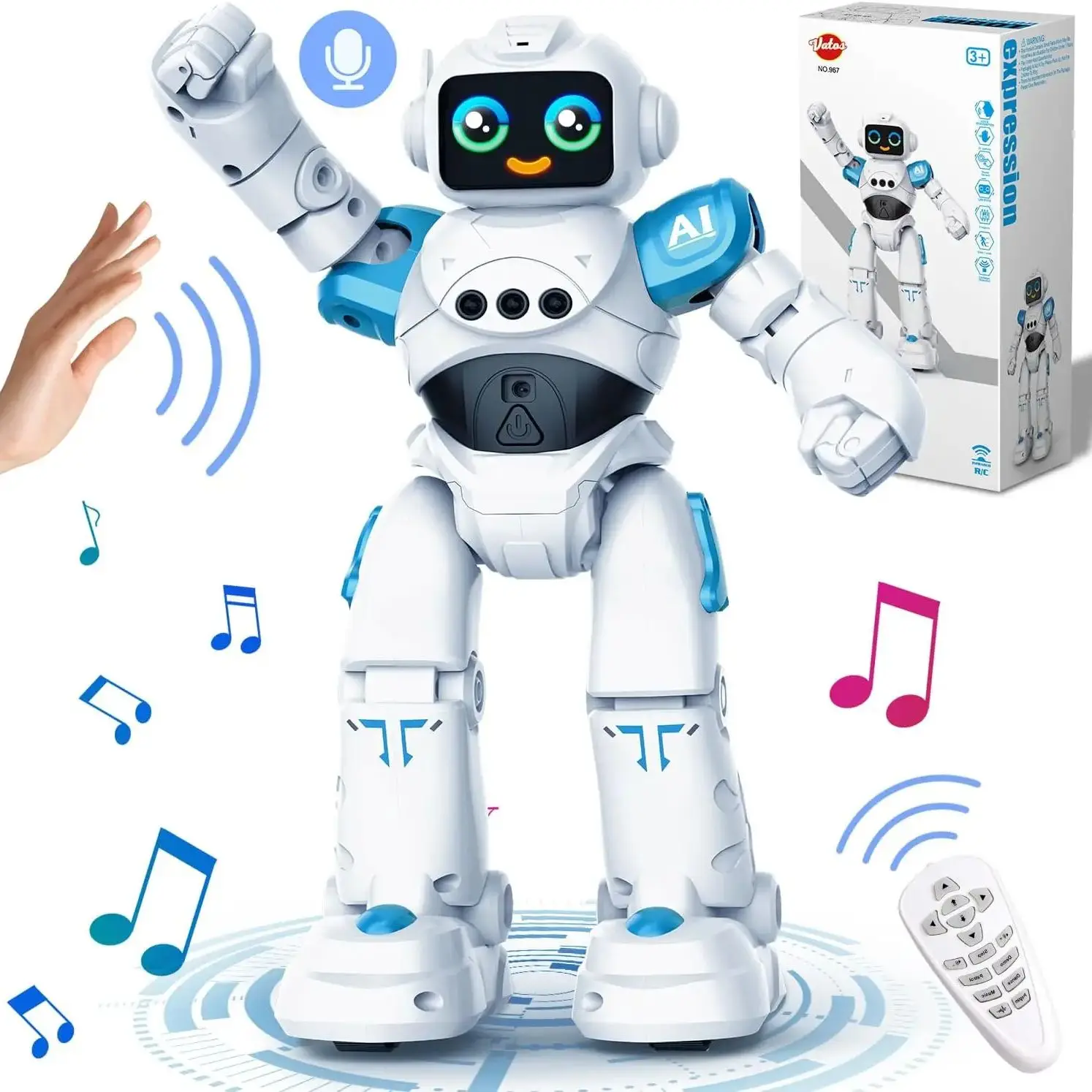 Robot Toy Remote Control Robot Toy VATOS RC Robot Toy for Kids Smart Talking Voice Remote Control Robot Gesture Sensing Emo Toy for Boys Girls Birthday Gift