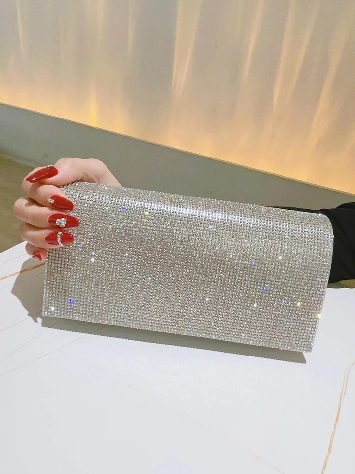 Durio Bolso De Mano Con Purpurina, Bolso Brillante, Color Plateado, Para Bodas, Fiestas, Plata, Talla única