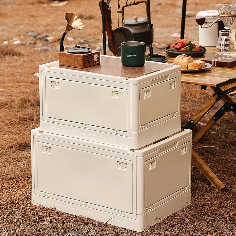 야외 캠핑 나무 커버 접이식 보관함, 측면 오픈 캠핑 보관함, 가정용 자동차 트렁크 대용량 보관함 